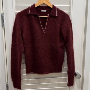 Uncle Studios Burgundy Fuzzy Sweater with Polo Collar